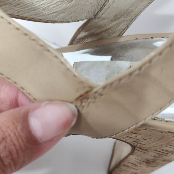 Michael Michael Kors Tan Platform Block Cork Heels Sandal Women Size 8.5 M FLAW - Picture 10 of 10